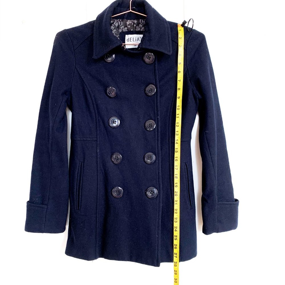 delias navy blue wool pea coat w/high neck buttons - Picture 5 of 7